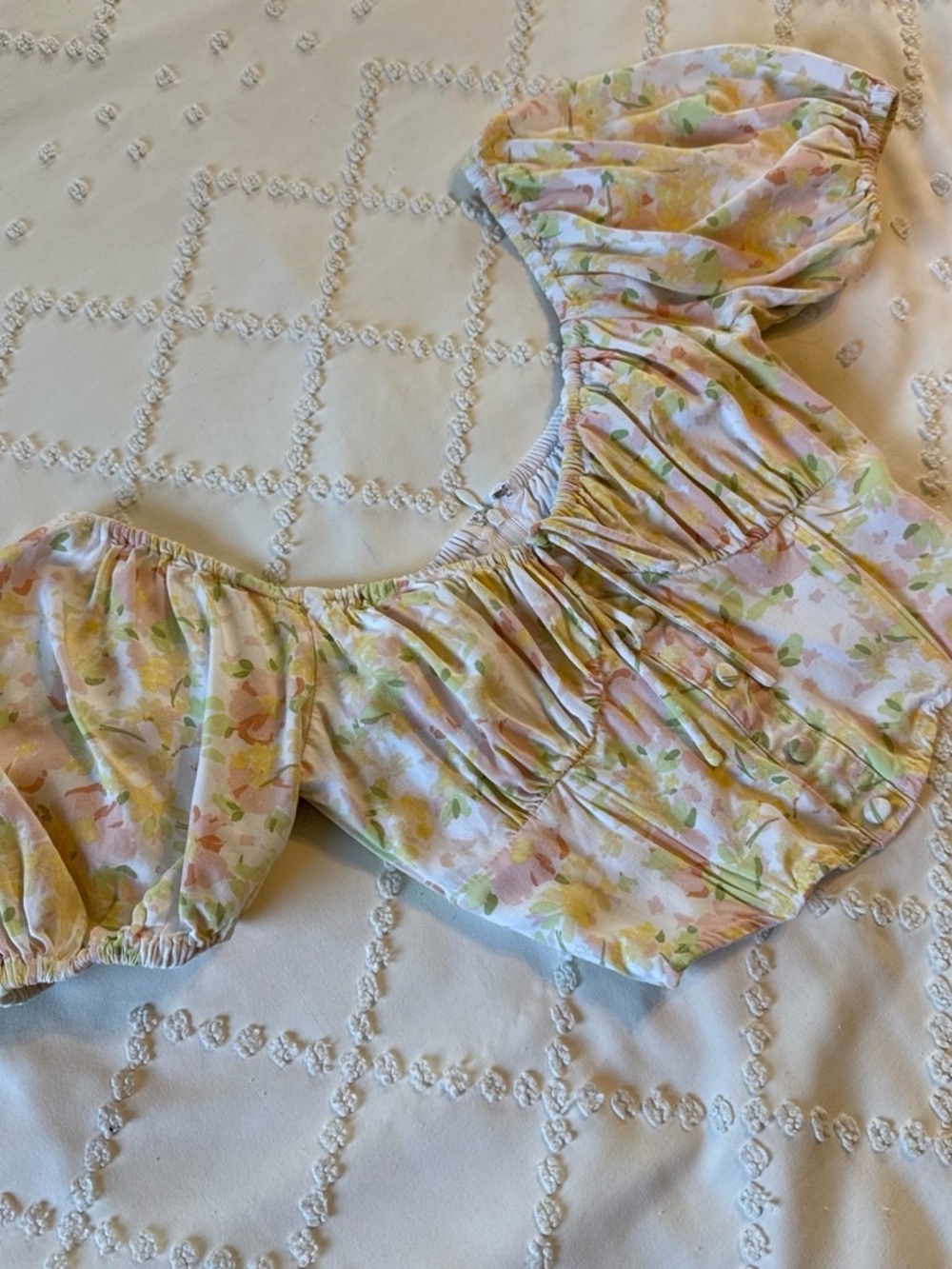 Sabo Pastel Floral Puff Sleeve Corset Crop Top Size XS